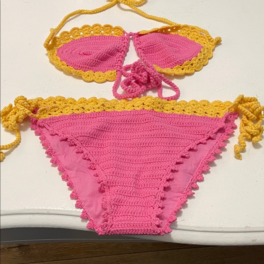 Pink and Yellow Crochet Bikini Set
